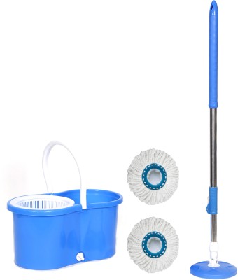 Zemlite Magic Dry Bucket Mop - 360 Degree Self Spin Wringing(With 2 Refill) UQAB14 Mop Set(Blue)