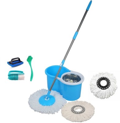 kukki Combo House hold using cleaning bucket with Steel Spinner mop set with 3 Refills Mop Set