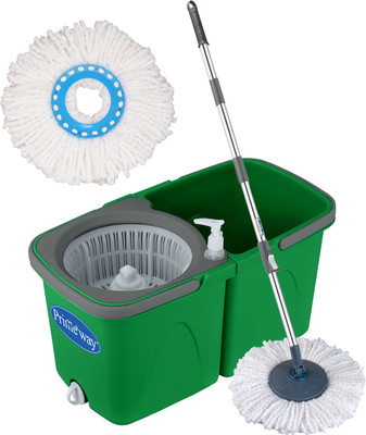 Primeway Twin Bucket 360 Rotating Spin Floor Cleaning Mop with 2 Microfibre 34cm Refills Mop Set(Multicolor)