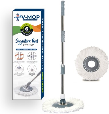 V-MOP Premium Grey Classic Bucket Mop Stick - 360 Degree Self Mop Rod Set Mop Set, Mop, Cleaning Wipe, Bucket, Dustbin, Mop