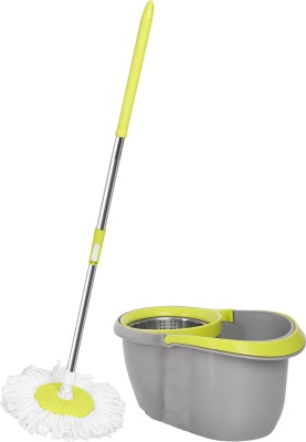 Qozent Magic Dry Bucket Mop - 360 Degree Self Spin Wringing (With 2 Refill) Mop Set(Multicolor)