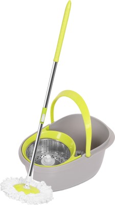 Qozent Magic Dry Bucket Mop - 360 Degree Self Spin Wringing (With 2 Refill) Mop Set(Multicolor)