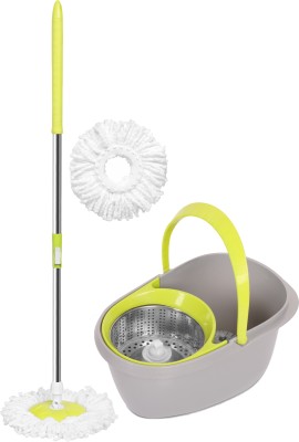 Zemlite Mop Set with Bucket Mop - 360 Degree Self Spin Wringing (With 2 Refill) Mop Set(Green)