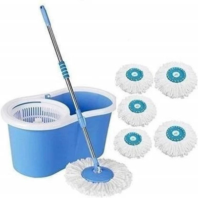 GUNWELL Classic Dry Bucket Mop 360 Degree Self Spin Dry Cleaning Floor with 5 Refills Mop Set
