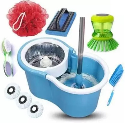 MAGICBUYS Easy Spin Floor Mop 360 Degree Bucket Mop with 3 Refill and Accessories combo Mop Set