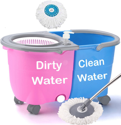 V-MOP Premium Pink Jumbo Double Bucket Double Color Mop With Wheels + 1 Head Mop Set(Multicolor)