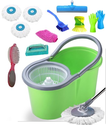 V-MOP Combo Green Classic Premium Bucket Magic Spin Cleaning Bucket Mop Mop Set, Mop, Cleaning Wipe, Bucket, Dustbin, Mop