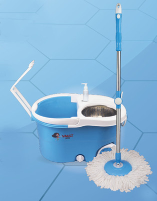VAULT BHARAT Premium Quality Basket 360° Self Spin with Rotating Head Bucket, Mop Set