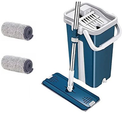 Flipkart SmartBuy Blue Flat Mop and Bucket Set Floor Cleaning System with 2 Soft Refill Pads Wet & Dry Mop(Blue)