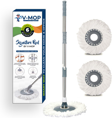 V-MOP Premium Rod Mop Stick- 2 Microfiber Refills -Easy to fit for All Bucket Mops String Mop(Grey)