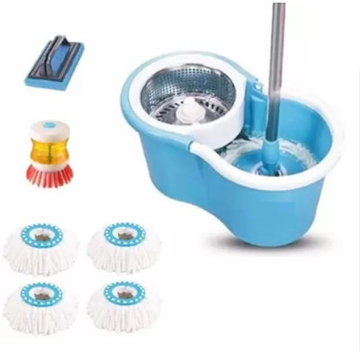 MAGICBUYS Easy Spin Floor Mop 360 Degree Bucket Mop with 4 Refill and Accessories combo Mop Set