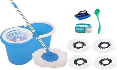 GUNWELL Bucket Mop - 360 Degree Self Spin Wringing with 5 Refill and 3 Accessories Mop Set