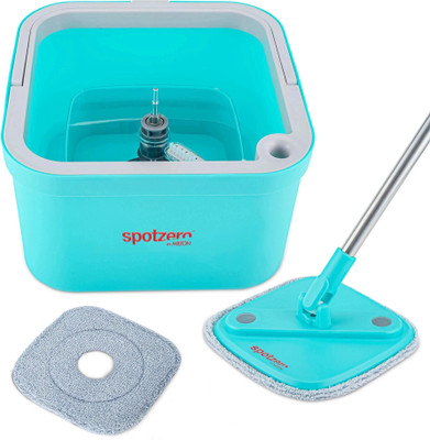 Spotzero by Milton Fresh Flow Square Flat Squeeze Mop with Bucket 3 L & 2 Reusable Pads Mop Set(Blue)