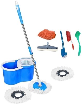 MAGICBUYS Magicbuys Combo House hold using cleaning bucket mop set with 3 Refills Mop Set, Bucket, Cleaning Brush, Floor Wiper, Glove, Scrub Pad, Toilet Brush, Mop Refill