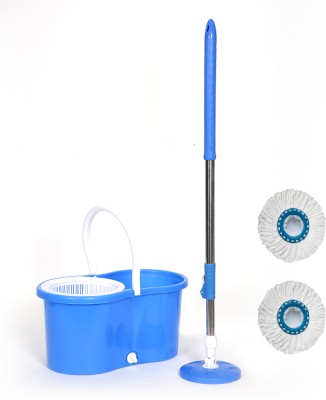 Qozent Dry Bucket Spin Mop- 360 Degree Self Spin Wringing (With 2 Refill) Wet & Dry Mop(Blue)