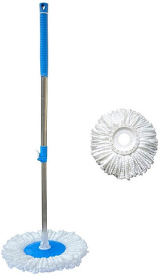 CREZON Premium Heavy Quality 360° Easy Spin Mop Rod Length 119 cm with 2 Microfiber Mop Refill