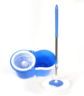 Qozent Magic Dry Bucket Mop - 360 Degree Self Spin Wringing(With 2 Refill) Wet & Dry Mop(Blue)