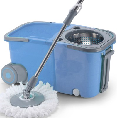 V-MOP Premium Double Bucket Spin Mop with Wheels (( 6 Months Warranty on Rod Set ))!O Mop Set(Multicolor)