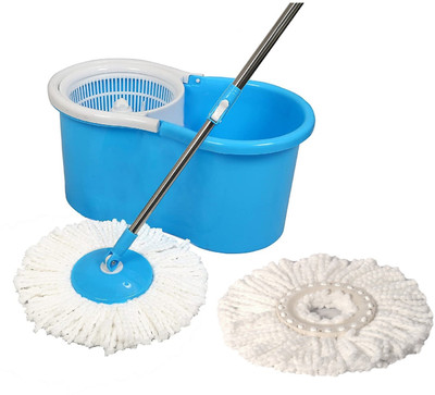 Mast Magic Spin Mop, Floor cleaning mop stick with Bucket and 2 refills Mop Set(Silver)
