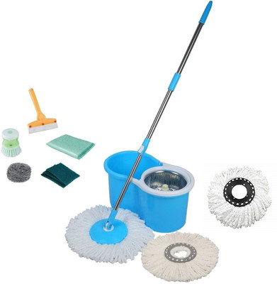 kukki Combo House hold using cleaning bucket with Steel Spinner mop set with 3 Refills Mop Set