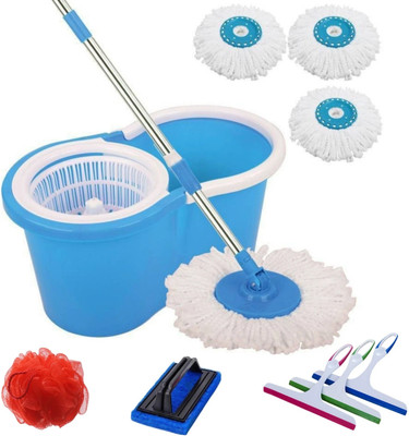 GUNWELL Bucket Mop - 360 Degree Self Spin Wringing with 4 Refill and 5 Extra Accessories Mop Set