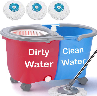 V-MOP Premium Maroon Jumbo Double Bucket Double Color Mop with 3 Heads Mop Set(Multicolor)