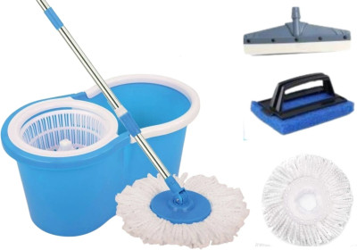 GUNWELL Bucket Mop - 360 Degree Self Spin Wringing with 2 Absorbers and 2 Accessories Mop Set