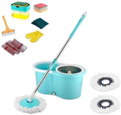 MAGICBUYS Combo Dry Magic Bucket with Steel Spinner Mop With 3 Refills Mop Set