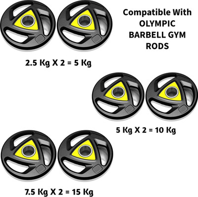 YMD 30 kg Olympic Weight Plates (2.5Kgx2Pc + 5Kgx2Pc + 7.5Kgx2Pc)- 50 mm Home Gym Combo