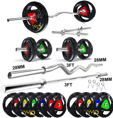 YMD 10 kg Premium Rubber Plates (2.5KGx4Pc) 3FT Curl & 3FT Straight 28MM Rod Home Gym Combo