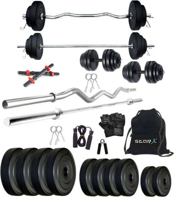 STARX 20 kg PVC GYM KIT WITH 3FT CURL, 3FT STRAIGHT ROD AND ACCESSORIES Home Gym Combo