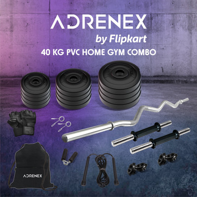 Adrenex by Flipkart 40 kg 40 kg PVC with One 3 Ft Curl and One Pair Dumbbell Rods with gym Accessories Home Gym Combo