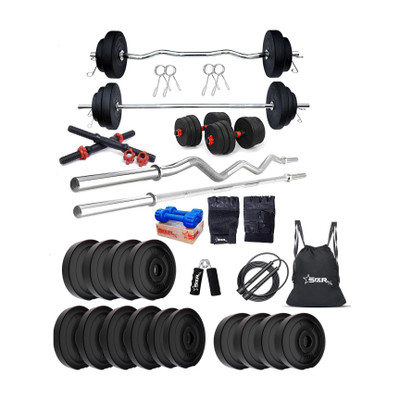 STARX 50 kg PVC weight with 3ft Curl, 3ft Straight Rod and Accessories Home Gym Combo