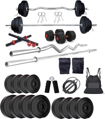 NSP 90 kg Pvc Plates with 3Ft Curl Rod and 5Ft Straight Rod with Accessories Home Gym Combo