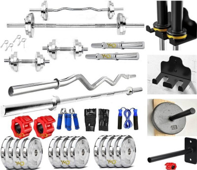 YMD 40 kg Steel Plates 2.5KGX4Pc 5KGX6Pc 4FT Curl 7FT STRT 28mm Rods, Bar and Plate Holder Home Gym Combo