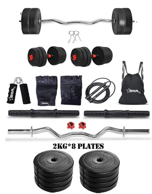 STARX 16 kg 16Kg PVC weight with 3ft Curl Rod and Accessories Home Gym Combo
