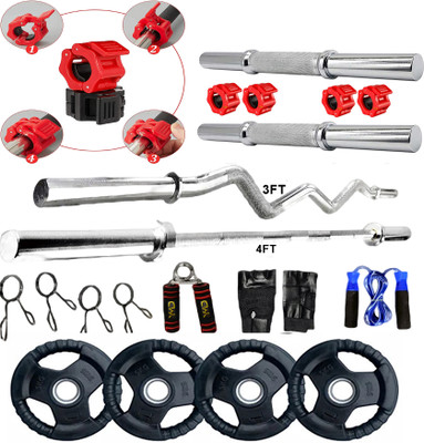 YMD 15 kg Metal Integrated Premium Rubber Plates 2.5KGx6Pc 3FT Curl 4FT STRT 28MM Rod Home Gym Combo