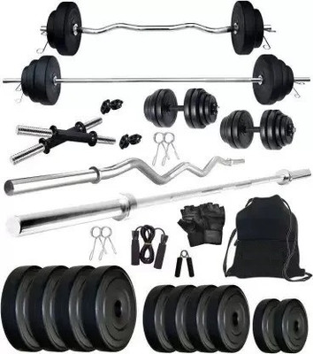 NSP 8 kg Pure Rubber weight Plates with 3ft Curl Rod and 5ft Straight Rod and Accessories Home Gym Combo