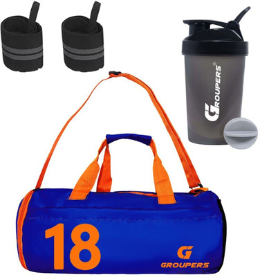 GROUPERS Gym Duffle bag for men ll LIAS Sipper Bottle ll Wrist Band ll fitness Kit- 18 Fitness Accessory Kit Kit