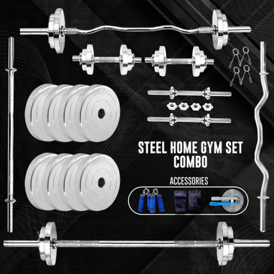 BULLAR 30 kg Steel Home Gym Set 4ft+5ft(25MM)+starnut Dumbbell rods with Workout Accessories Home Gym Combo