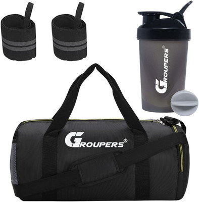 GROUPERS Gym Duffle Polyester Bag With Wrist Band/Shaker Bottle -500 ML/Duffle Gym Bag Fitness Accessory Kit Kit