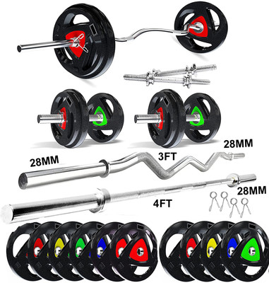 YMD 10 kg Premium Rubber Plates (2.5KGx4 Pc) 3FT Curl & 4FT Straight 28MM Rods Home Gym Combo