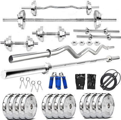 YMD 10 kg Steel Plates (2.5KGX4Pc) 3FT Curl & 3FT Straight With Accessories Home Gym Combo