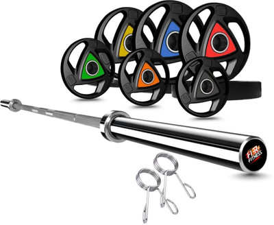 FIRE FITNESS 2.5 kg 10KG Metal Integrated Rubber Weight Plates Combo with 7ft Olympic Gym Barbell Home Gym Combo