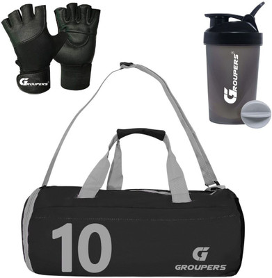 GROUPERS Gym Duffle bag ll LIAS Sipper Bottle ll Gym Gloves ll fitness Kit- 10 Fitness Accessory Kit Kit