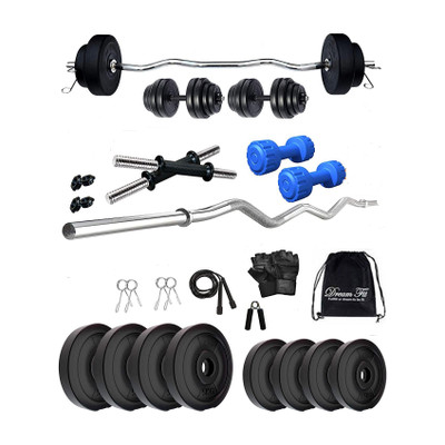 DreamFit 30 kg 30 kg Home gym with 3 ft Curl Rod Free pair of 2 kg pvc Dumbbells ( 2kg x 2 = 4 kg) And Accessories Home Gym Combo