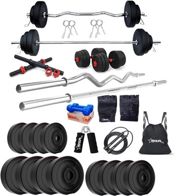 STARX 30 kg PVC weight with 3ft Curl, 5ft Straight Rod and Accessories Home Gym Combo