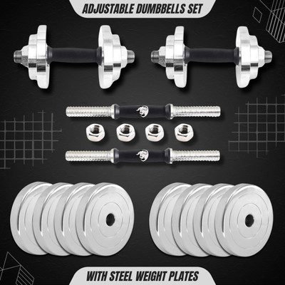 BULLAR 20 kg Adjustable Dumbbells Set With Steel Weight Plates With One Pair of Dumbbell Rod Home Gym Combo