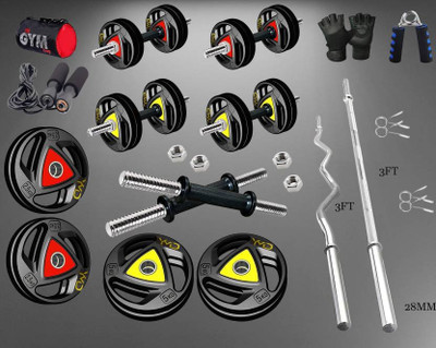 YMD 10 kg Metal Integrated Rubber Plates (2.5kgx4) 3FT Curl & Straight 28mm Rod, 2 Rod Home Gym Combo