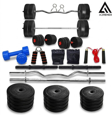 Adrenex 40 kg PVC weight with 3ft Curl, 3ft Straight Rod and Accessories Home Gym Combo